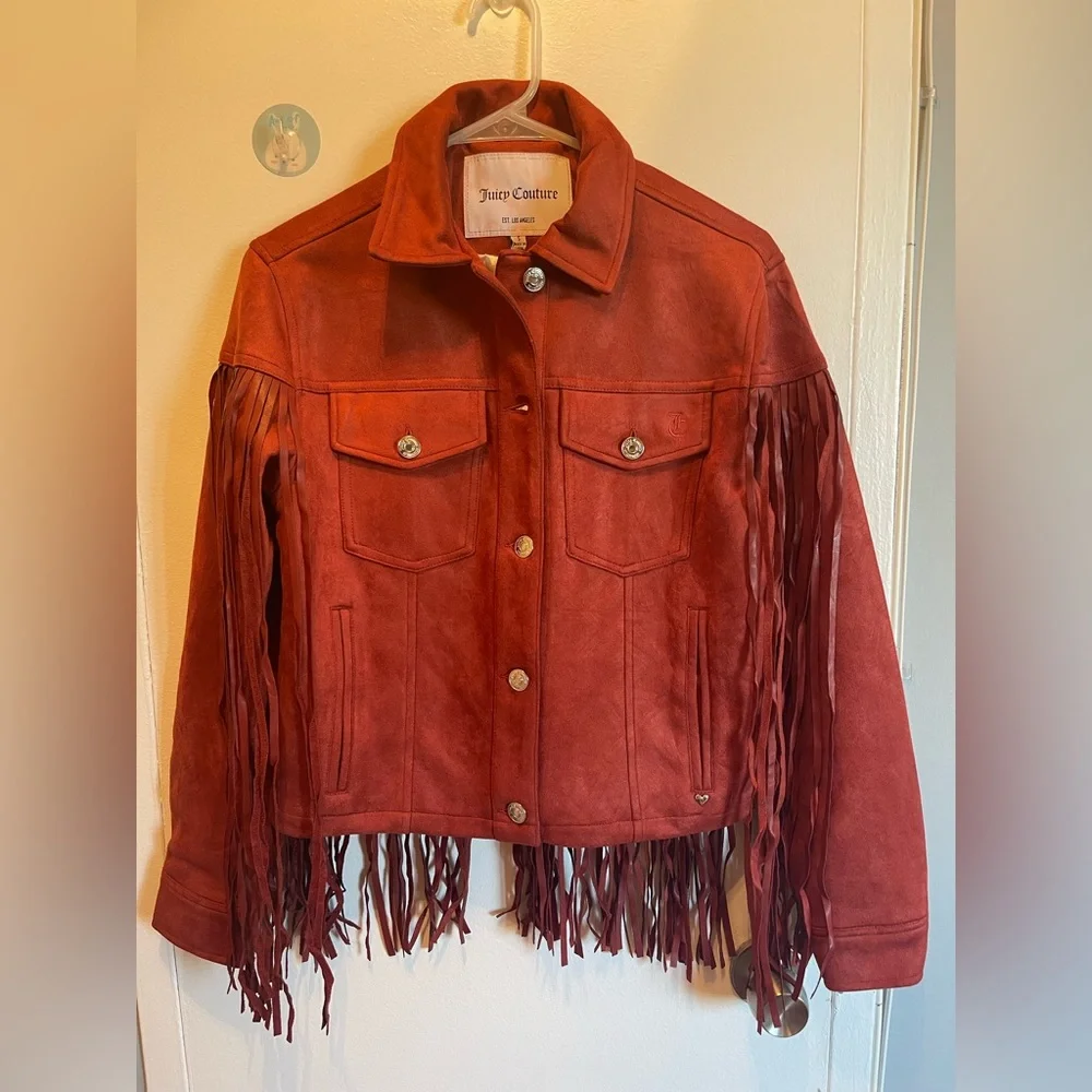 Juicy Couture Women's Bold Rust Suede Fringe Jacket New with tags. Size S - Picture 2 of 8